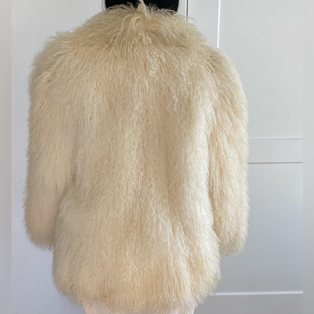 Vintage Cream Mongolian Lamb Fur Oversized Collared Coat / Jacket. - Picture 6 of 9